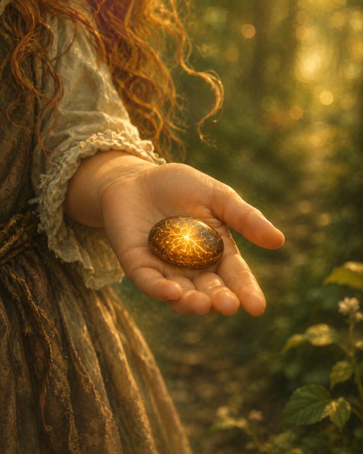 Ein leuchtender Stein in einer Hand